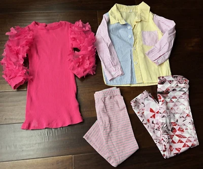 Pacchetto abbigliamento bambina vestito farfalla camicia leggings -4 pezzi taglia 3t vestito carino - Immagine 1 di 4