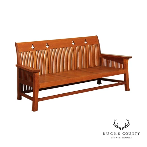 Arts & Crafts Style Long Teak Spindle Bench Cover