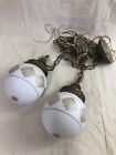 Vintage L & L Double Glass Ball Hanging Swag Chandelier Lamp White Gold Pattern
