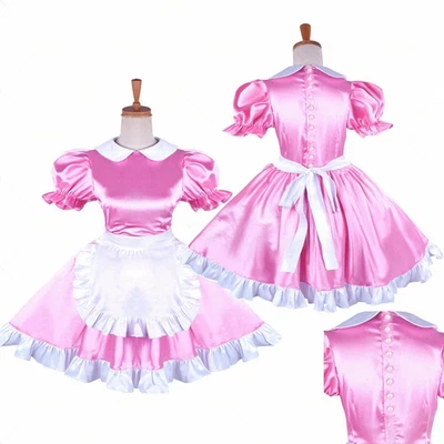 Girl Maid Sissy Pink satin Dress Cosplay Costumes Tailor-made - Image 1 of 2