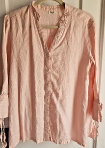 Symple pink 100% Linen buttoned long sleeves tie cuffs lagen look woman Sz M - Picture 1 of 5