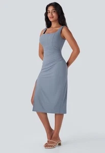 Halara Softlyzero Midikleid Korsett Rüschen Majolika blau figurbetont Gr. L NEU - Bild 1 von 12