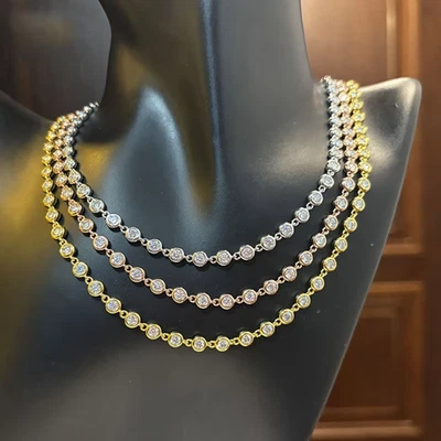 3mm Round Full Moissanite Bubble Necklace Chain 925 Sterling Silver Pass Tester - Image 1 of 4