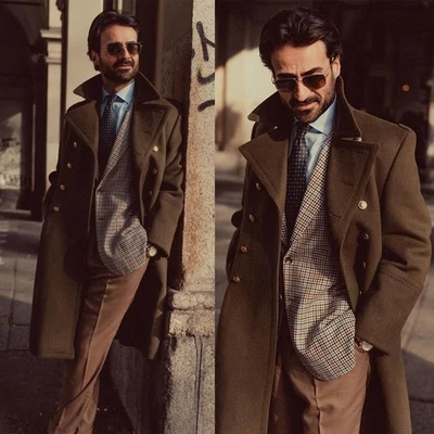 Autumn Winter Men's Brown Thick OverCoat Warm Windproof Trench Coat Windbreaker - Image 1 of 4