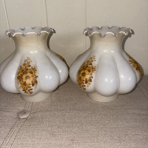 🌹 2 Hurricane Lamp Shades. Milk Glass. Mellon Style. Flower Design 3” Fitter - Picture 1 of 7