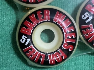 VINTAGE BAKER FOR LIFE SKATEBOARD WHEELS 51MM NATURAL RED BLK WHT PRINT - Picture 1 of 4