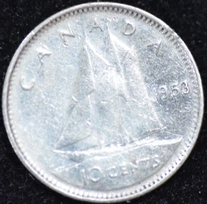 Schulterriemen 1953, FEIN 80% SILBER kanadisch 10 Cent - Bild 1 von 2