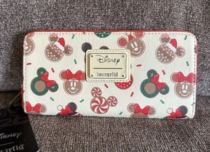 LOUNGEFLY Disney Weihnachten Mickey & Minnie Mouse Cookie umlaufender Reißverschluss Geldbörse Neu mit Etikett - Bild 1 von 9
