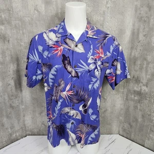 Camicia Tommy Bahama uomo M viola tropicale fogliame hawaiano seta campeggio aloha - Foto 1 di 11