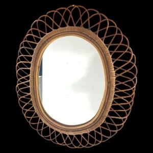 Specchiera specchio ovale in vimini rattan stile Franco Albini Vintage - Foto 1 di 24