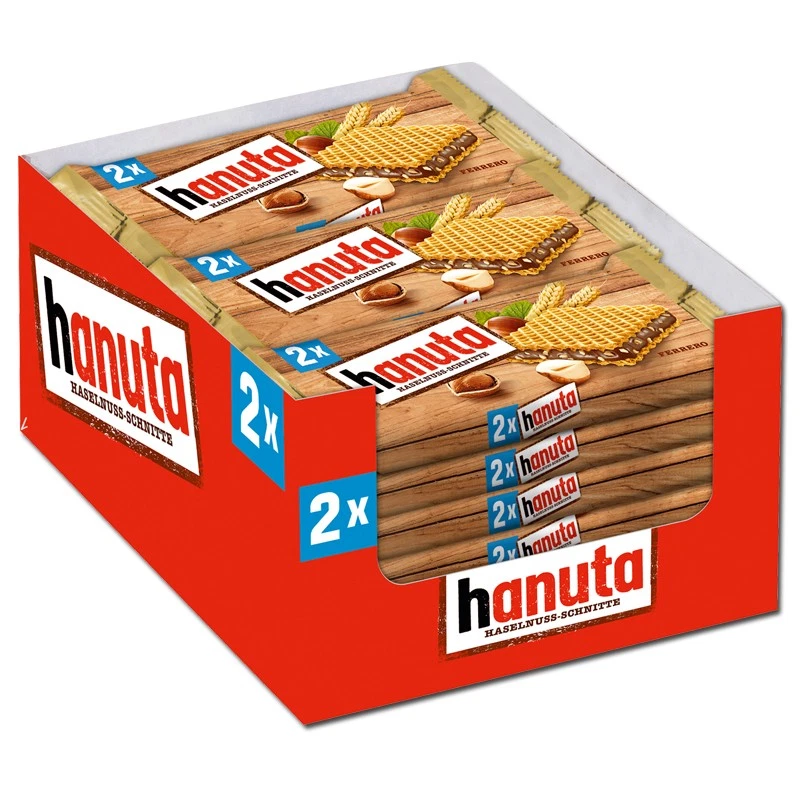(12,34€/1kg) Ferrero Hanuta, Riegel, Schokolade, 18 Packungen - Bild 1 von 1