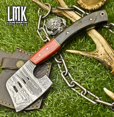 LMK Custom Forged Clever Chopper Axe Knife Twist Damascus Ram's Horn Gift - Image 1 of 4