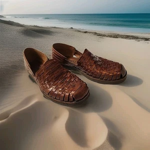 Sunsteps Sandals Mens Size 11 Huarache Brown Leather Hand Woven Fisherman Shoes - Picture 1 of 6