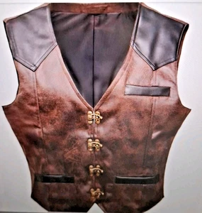 Men's Cowboy Steam Punk Vintage Faux Leather Waistcoat Vest Xxl - Picture 1 of 3