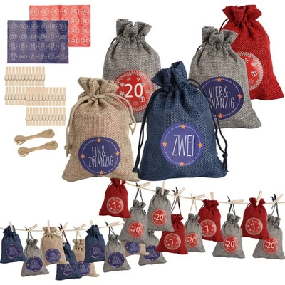 24 Adventskalender zum Weihnachten Xmas Geschenk Stoffsäckchen Befüllen Sack - Bild 1 von 4