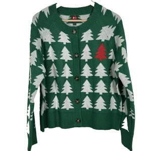 Neu Weihnachtsbaum Strickjacke Pullover Gr. XL grün weiß rot Feiertage Preppy Neu mit Etikett - Bild 1 von 5