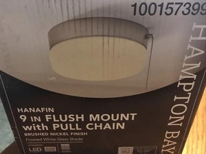  Hampton Bay Hanafin  9 in LED Flush Mount Light Brushed Nickel w/ Pull Chain - Picture 1 of 3
