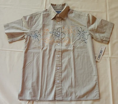Camisa Cherokee Caqui Beige Hawaiano Hibisco Abotonada Manga Corta Talla M (8) Foto 1 de 4