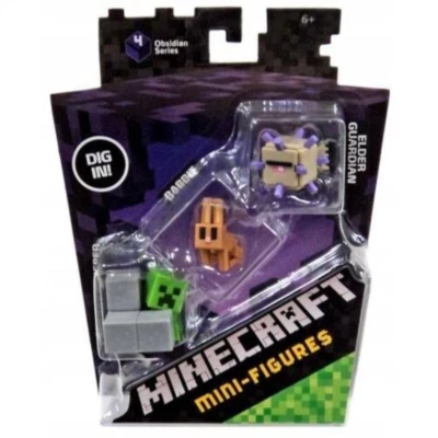 Minecraft Mini Action Figures 3 Pack Elder Guardian Sneaky Creeper & Rabbit New - Image 1 of 4