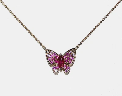 ORO 18K, MARIPOSA, COLGANTE, COLLAR PEQUEÑO, RUBÍ, ZAFIRO ROSA, DIAMANTE Foto 1 de 4