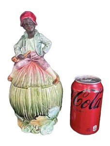 Antikes Majolika Tabakglas America Junge auf Melone - Bild 1 von 5