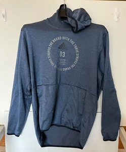Adidas Hoodie Mens L Climawarm Blue Hooded Sweatshirt Brand Three Stripes - Picture 1 of 9