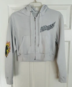 Badwood Los Angeles Womens Crop Hoodie White Small Black Panther & Flames Design - Picture 1 of 10