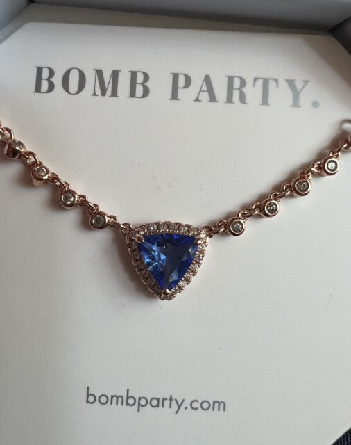 Bomb Party Necklace RBP5293 “Just the Thing” September Lab Sapphire Rose  Gold Pl