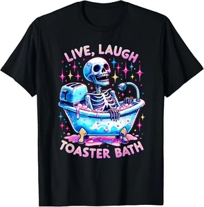 Live Laugh Toaster Bad Skelett Batik lustiger Spruch T-Shirt Unisex T-Shirt - Bild 1 von 2