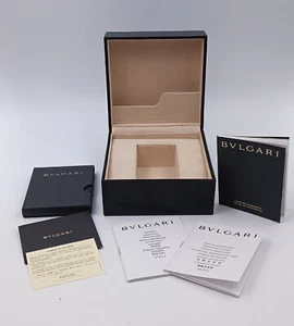 SCATOLA Bulgari OROLOGI BOX CASE VINTAGE RARA Custodia per orologi pelle nera ☆ - Imagen 1 de 18
