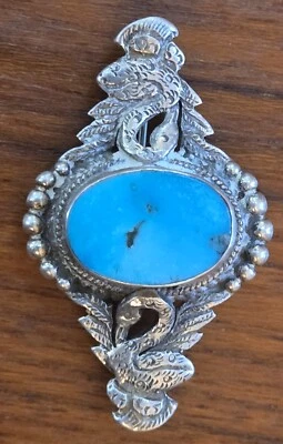 Pin plata y turquesa con grulla de pájaros (?) Foto 1 de 4