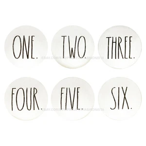 Rae Dunn NUMBERS Magnets Set 6 Glass Round Office Refrigerator Memo Designer - Picture 1 of 7