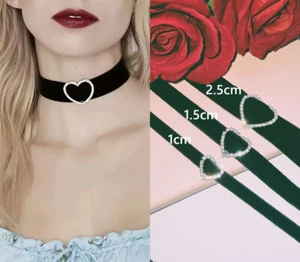 Choker Necklace Velvet Black Fabric Classic Gothic Retro Tattoo Collar Heart UK - Picture 1 of 4