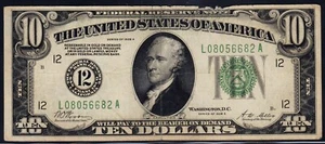 FR.2001-L 1928 San Francisco $10 Numeric Seal Federal Reserve Note VF - Picture 1 of 2