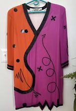 VTG FABRICE Silhouette Silk Ying Yang Orange Pink  Beaded Art Deco 80s Dress 10