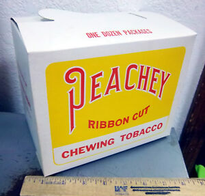 Vintage 1930s Peachey Ribbon Cut Chewing Tobacco store display carton, empty NEW
