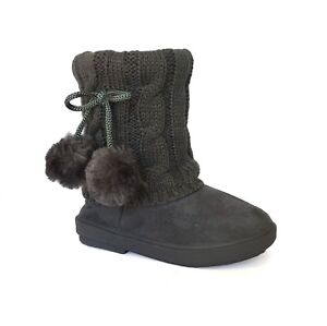 New Kids Boots Toddler Girls Pom Pom Faux Fur Suede Knitting Shoes-268