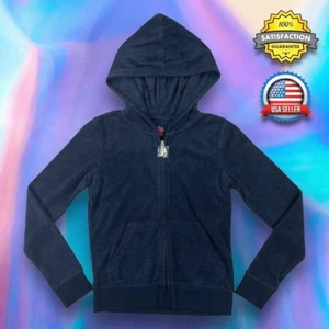 Girls Juicy Couture Full Zip Hooded Jacket Size 10 Dark Blue Soft Microterry NWT - Picture 1 of 16