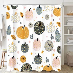 Fall Pumpkin Shower Curtain Watercolor Autumn Pumpkin Happy Thanksgiving Harv... - Picture 1 of 7