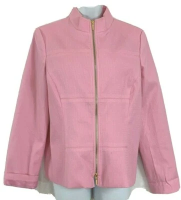 Studio By Liz Claiborne Size 14 Pink Lined Jacket Gold Zip Long Sleeve Textured - Image 1 of 4