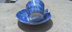 Staffordshire England Spatterware Demitasse Cup & Cup Plate in Blue - Picture 1 of 19
