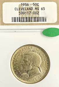 NGC MS-65 CAC BRILLIANT! 1936 CLEVELAND CENTENNIAL COMMEMORATIVE HALF - Picture 1 of 3