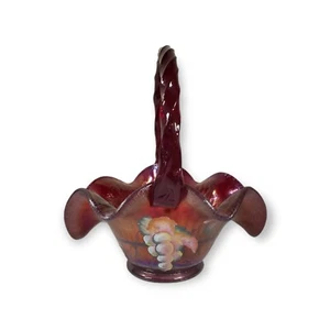 FENTON RUBY AMBERINA BASKET HAND PAINTED & SIGNED 2003 LIMITED EDITION #2123 - Picture 1 of 11