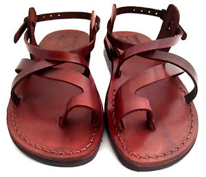 Brown Leather Roman Gladiator Jesus Sandals Strap Handmade US (5-16) EU (36-50)