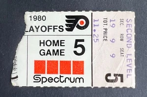 Boleto QtrFinal Game 5 1980 New York Rangers vs Philadelphia Flyers 22/04/80 - Imagen 1 de 2