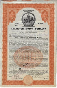 Certificado de acciones de bonos de Lexington Motor Company 1922 de Kentuckey - Imagen 1 de 3