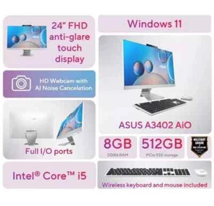 New ASUS A3402 All-in-One Desktop 23.8" Intel i5-1235U 1.30GHz 8GB RAM 512GB SSD - Picture 1 of 2