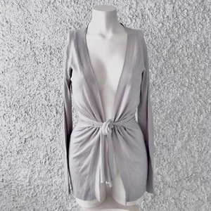 MOONSTAR CARDIGAN GOLFINO GRIGIO PERLA LACCETTI LUNGO LINO - Foto 1 di 3