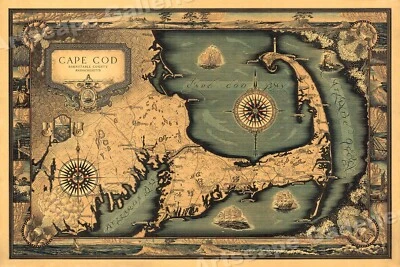 1930s Cape Cod Massachusetts Historic Early Map - 16x24 - Image 1 of 3