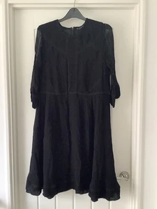 French Connection Black Embroidered 3/4 Sheer Sleeve Dress Size 10 - Picture 1 of 3
